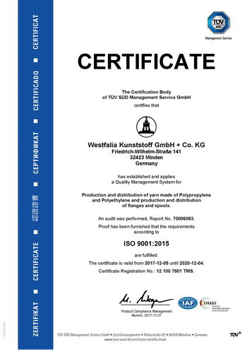 Westfalia Kunststoff GmbH + Co. KG Minden Certificat